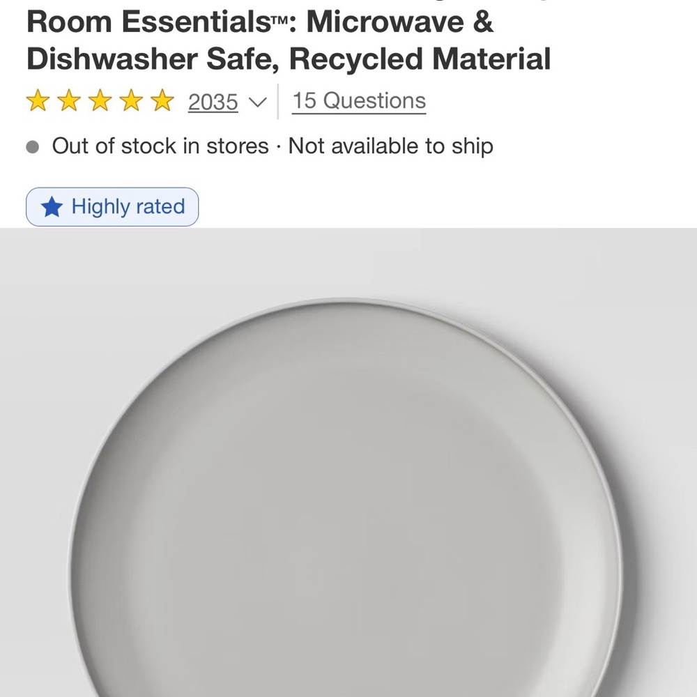 Room Essentials Light Gray Dinner Plate box off 24ct
